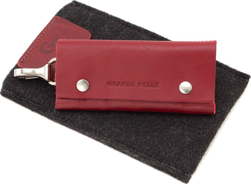 Женская компактная ключница красного цвета из натуральной кожи Grande Pelle (21483)