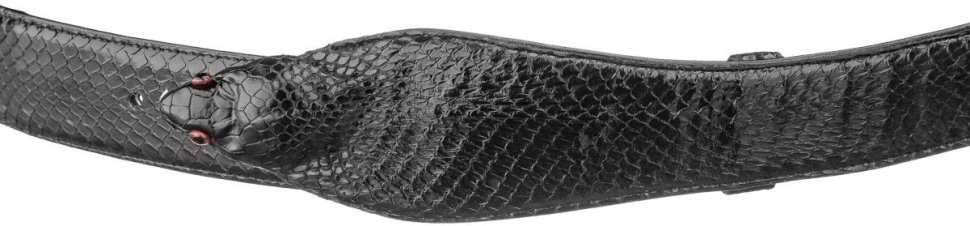 Мужской ремень черного цвета из кожи кобры SNAKE LEATHER (024-18594)