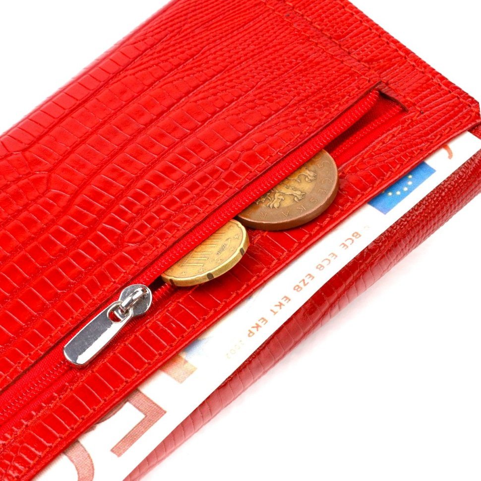 Лакированный женский кошелек из натуральной кожи красного цвета с тиснением CANPELLINI (2421698)