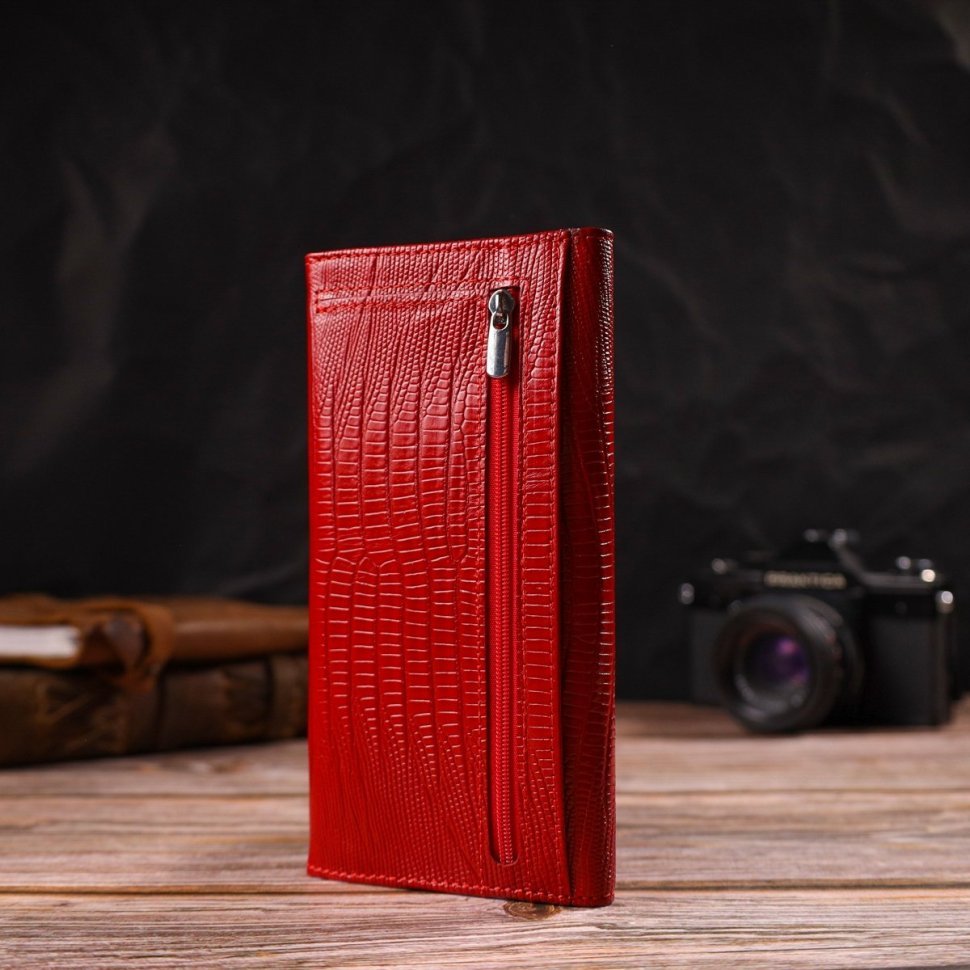 Лакированный женский кошелек из натуральной кожи красного цвета с тиснением CANPELLINI (2421698)