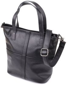 Вместительная женская сумка из фактурной кожи с ручками Vintage 103162 черного цвета