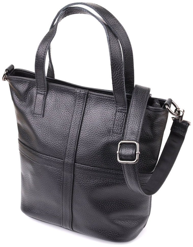 Вместительная женская сумка из фактурной кожи с ручками Vintage 103162 черного цвета modnotak фото №1