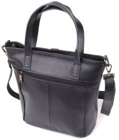 Вместительная женская сумка из фактурной кожи с ручками Vintage 103162 черного цвета