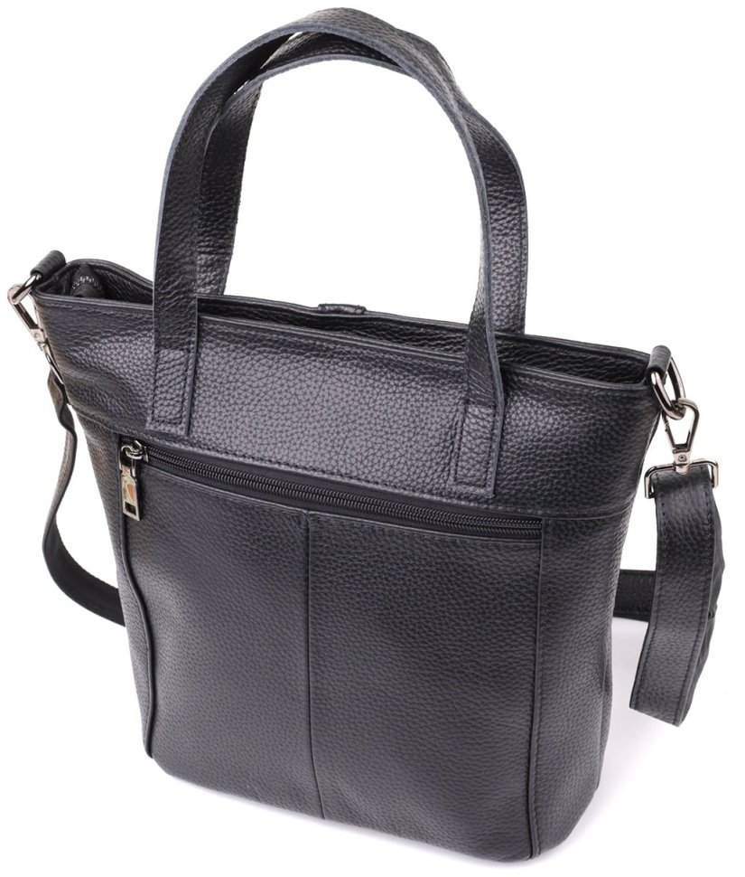 Вместительная женская сумка из фактурной кожи с ручками Vintage 103162 черного цвета modnotak фото №2