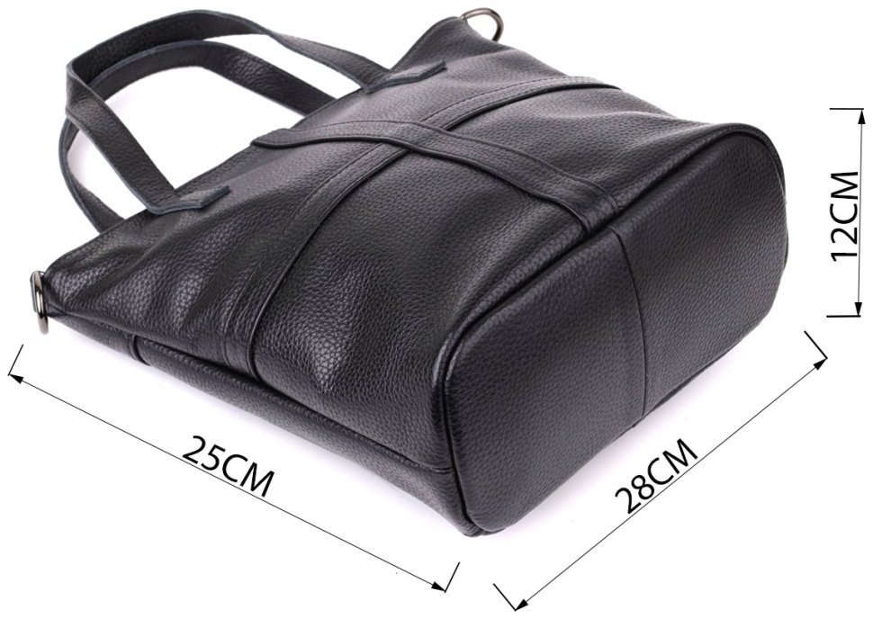 Вместительная женская сумка из фактурной кожи с ручками Vintage 103162 черного цвета modnotak фото №3