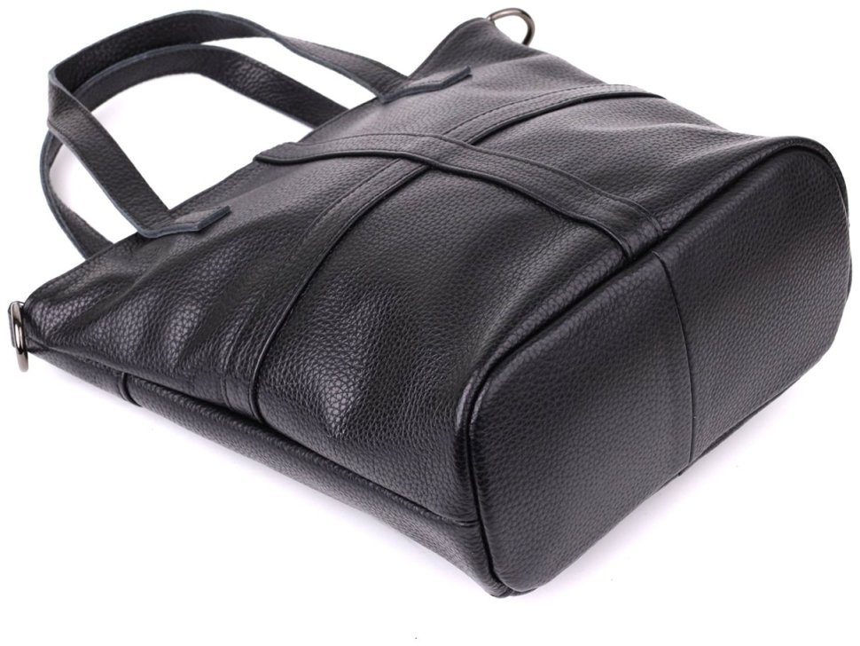 Вместительная женская сумка из фактурной кожи с ручками Vintage 103162 черного цвета modnotak фото №5