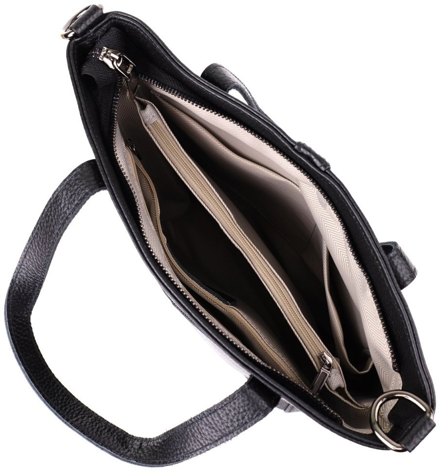 Вместительная женская сумка из фактурной кожи с ручками Vintage 103162 черного цвета modnotak фото №8