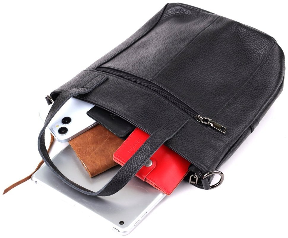 Вместительная женская сумка из фактурной кожи с ручками Vintage 103162 черного цвета modnotak фото №9