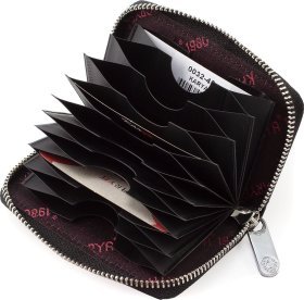 Черная маленькая визитница из натуральной кожи на змейке KARYA (18142)