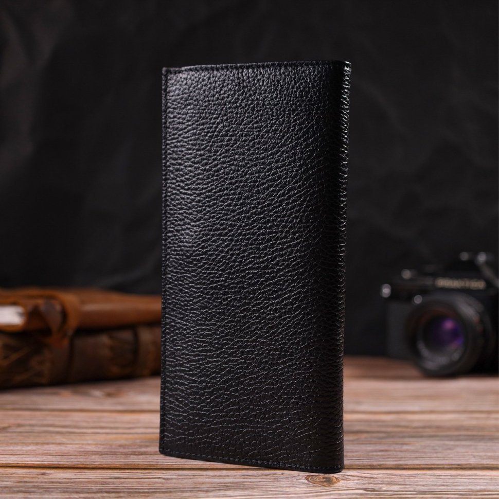 Чоловічий вертикальний гаманець чорного кольору із натуральної шкіри флотар CANPELLINI (2421898)