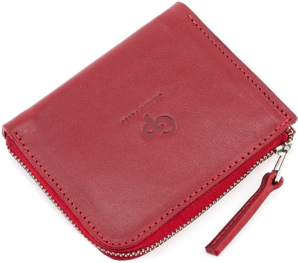 Яскравий гаманець червоного кольору з гладкої шкіри Grande Pelle (13313)