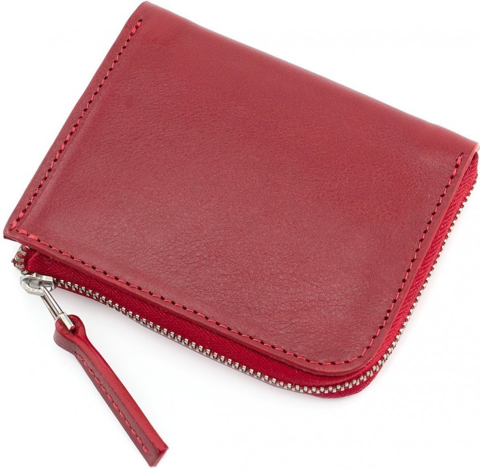 Яркий кошелек красного цвета из гладкой кожи Grande Pelle (13313)