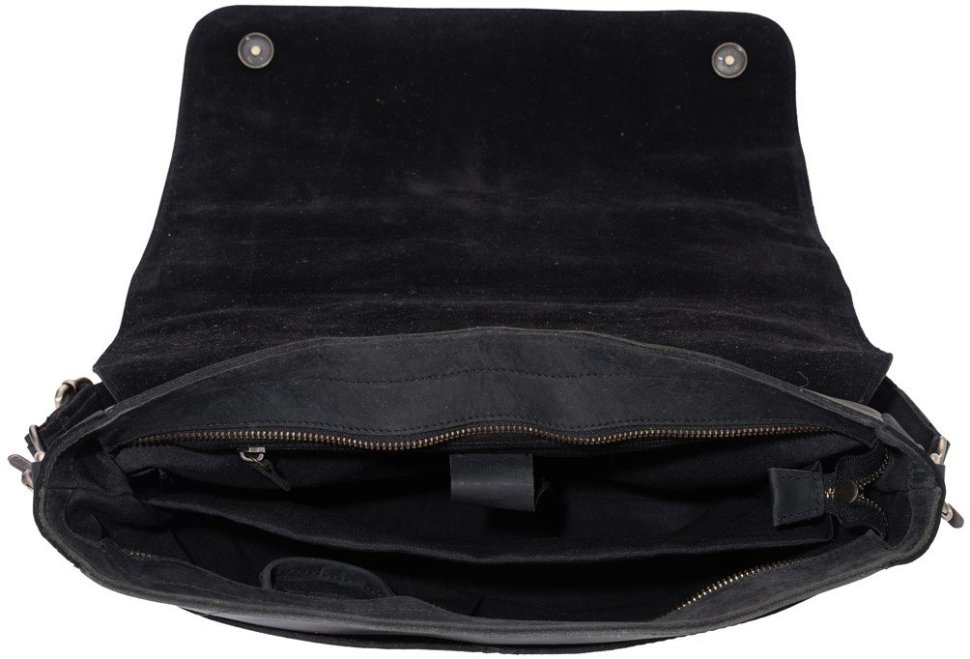 Мужской черный кожаный мессенджер через плечо для ноутбука и документов Tiding Bag (15752)