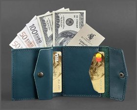 Шкіряний гаманець темно-зеленого кольору з фіксацією BlankNote (12508)