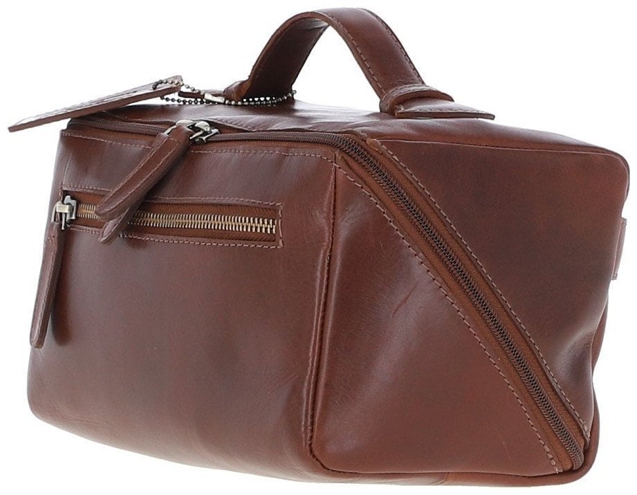 Вместительный мужской несессер из натуральной глянцевой кожи Ashwood K49 Chestnut 94362 коричневого цвета modnotak фото №3