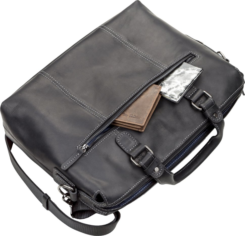 Чорна чоловіча шкіряна сумка для ноутбука у вінтажному стилі SHVIGEL (11111)