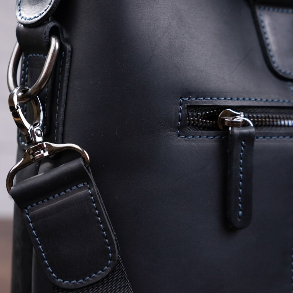 Черная мужская кожаная сумка для ноутбука в винтажном стиле SHVIGEL (11111)