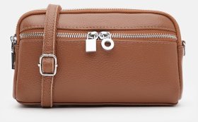 Жіноча сумка на 2 відділення через плече із фактурної рудої шкіри Borsa Leather 104562