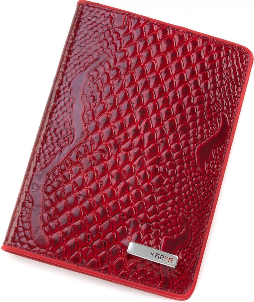 Красивая обложка для паспорта из натуральной кожи красного цвета KARYA (093-019)