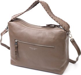 Большая кожаная женская сумка коричневого цвета с одной лямкой KARYA (2420848)