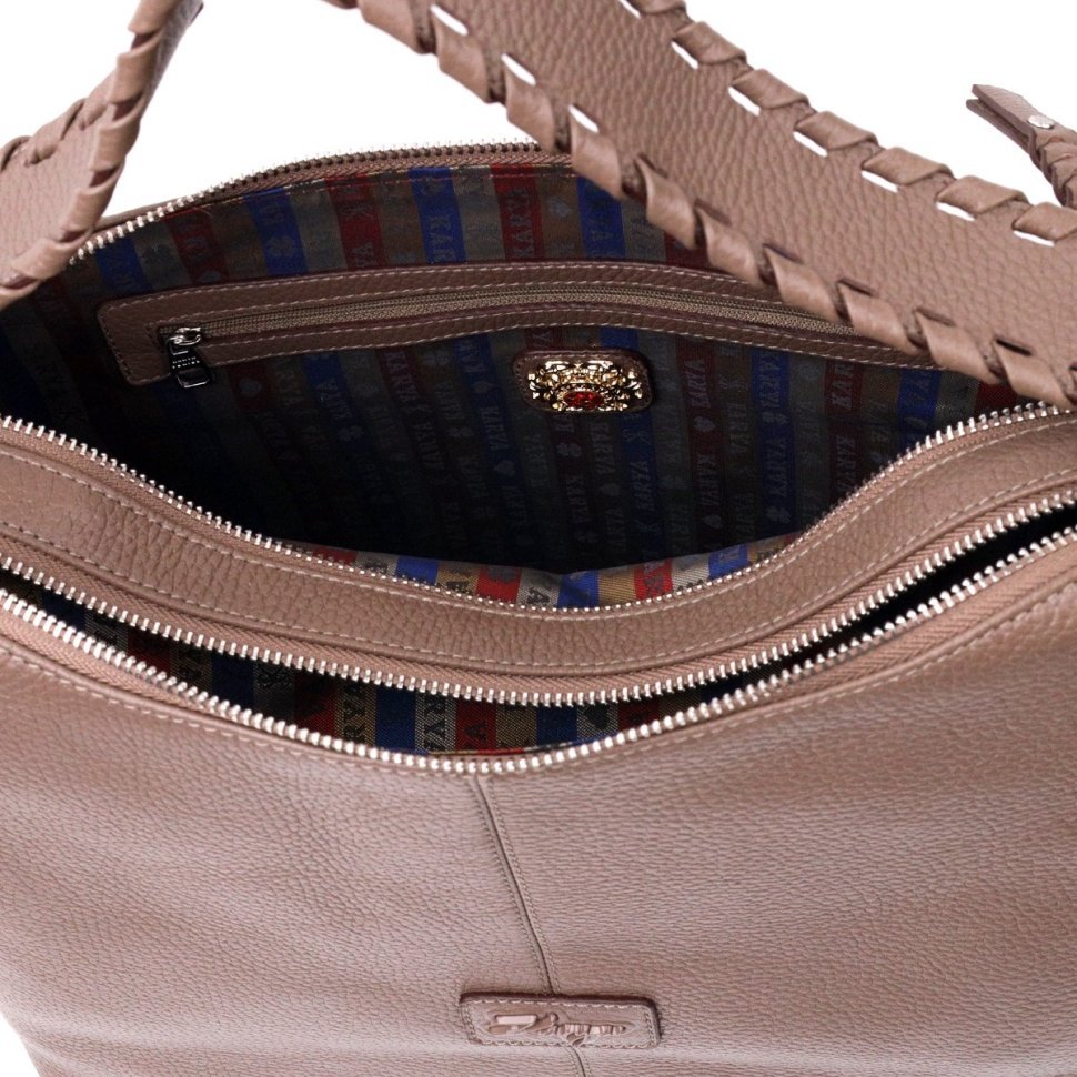 Велика шкіряна сумка жіноча коричневого кольору з однією лямкою KARYA (2420848)