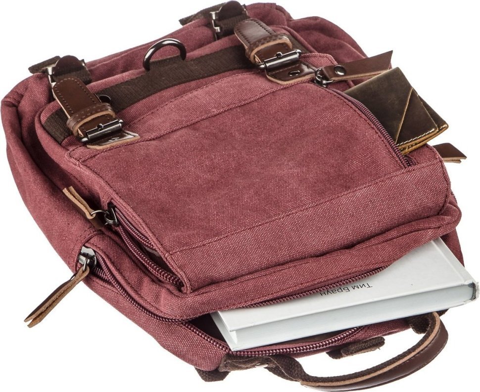 Малиновая текстильная сумка-рюкзак на одно плечо Vintage (20140)