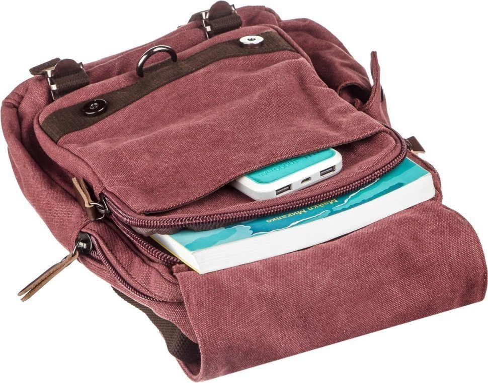 Малиновая текстильная сумка-рюкзак на одно плечо Vintage (20140)