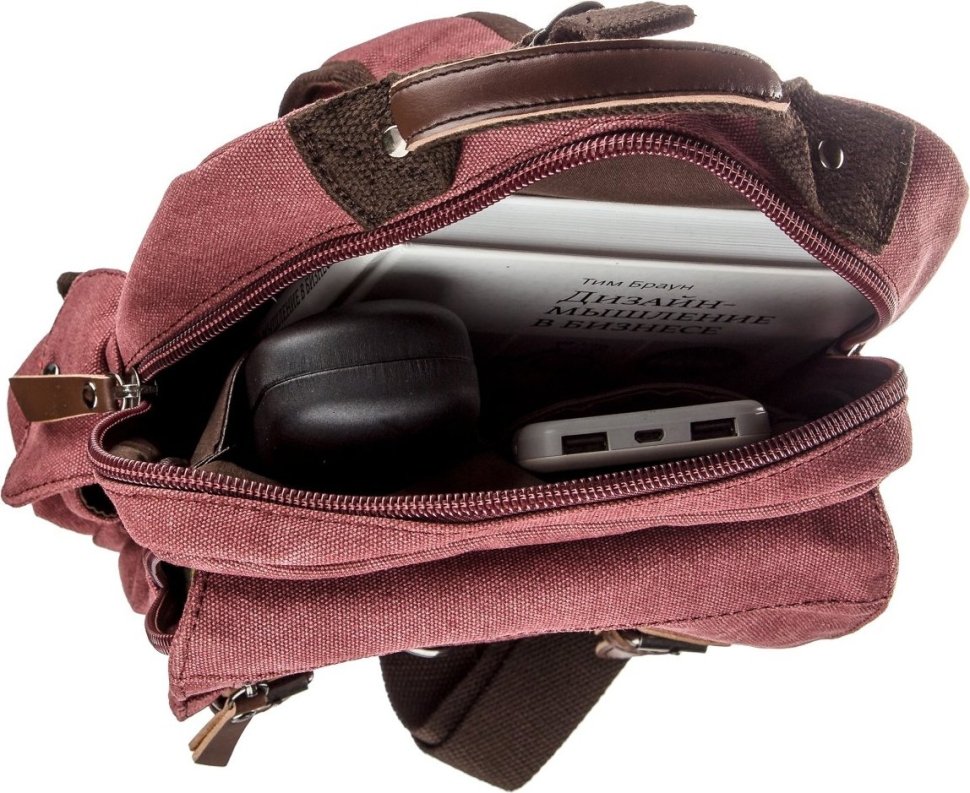 Малинова текстильна сумка-рюкзак на одне плече Vintage (20140)