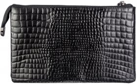 Кожаный женский клатч черного цвета под крокодила Desisan (19170)  - 2