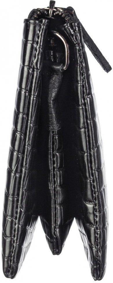 Кожаный женский клатч черного цвета под крокодила Desisan (19170)