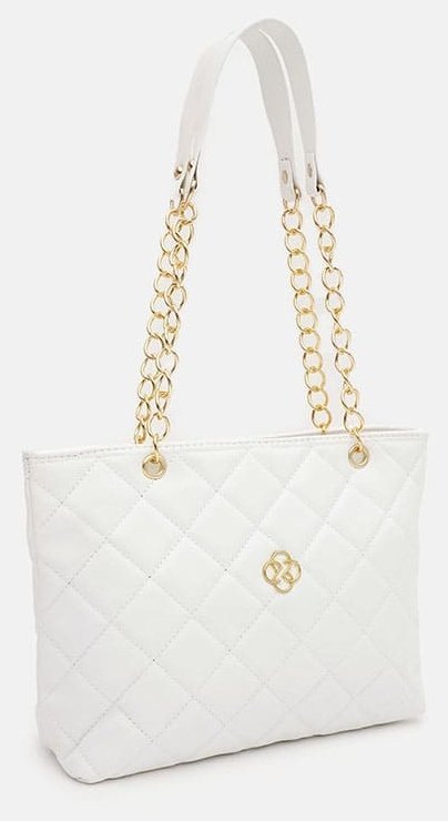 Стёганая женская сумка из кожзама с длинной ручкой-цепочкой Monsen 94662 белого цвета modnotak фото №2