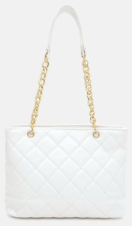 Стёганая женская сумка из кожзама с длинной ручкой-цепочкой Monsen 94662 белого цвета modnotak фото №3