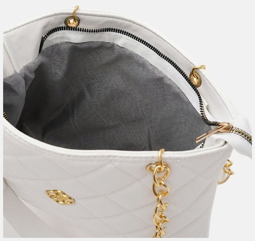 Стёганая женская сумка из кожзама с длинной ручкой-цепочкой Monsen 94662 белого цвета modnotak фото №5