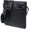 Черная мужская сумка-планшет из натуральной кожи с тиснением под плетенку SHVIGEL (11600) - 1