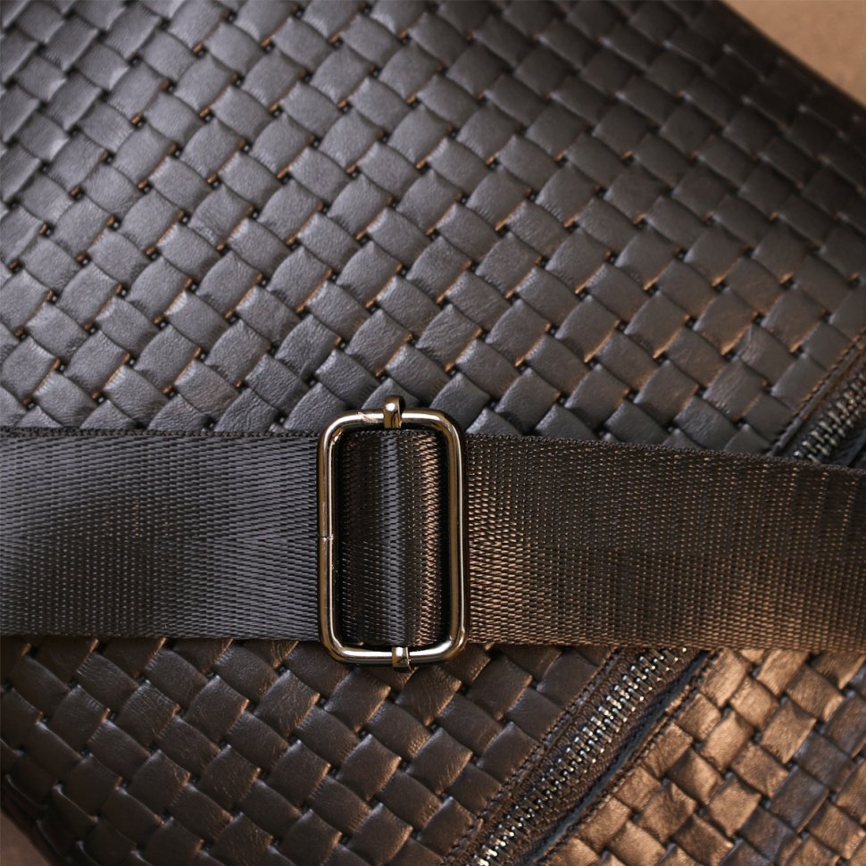 Чорна чоловіча сумка-планшет з натуральної шкіри з тисненням під плетінку SHVIGEL (11600)