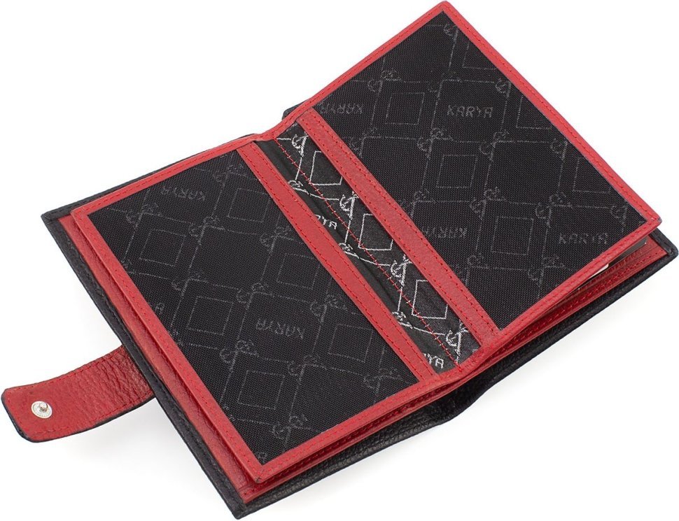 Чорно-червоне шкіряне портмоне з розворотом під паспорт KARYA (55862)
