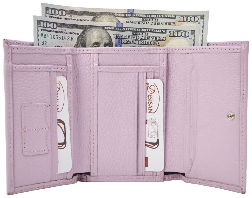 Женский кожаный кошелек на кнопке с монетницей Desisan 106662 сиреневого цвета modnotak фото №3