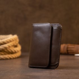 Коричневый миниатюрный картхолдер из натуральной кожи на кнопке Vintage (2420446)