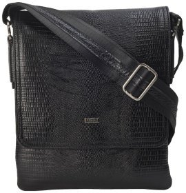 Мужская кожаная сумка планшет через плечо с лазерной текстурой DESISAN 107362 черного цвета