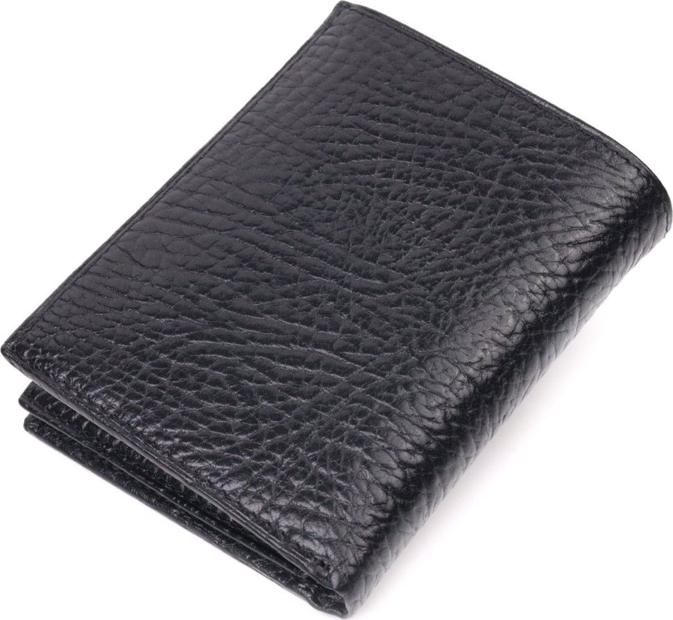 Черное мужское портмоне из натуральной зернистой кожи без фиксации KARYA (2421364)