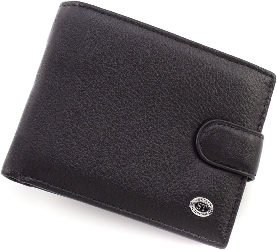 Мужское портмоне из черной кожи с откидным блоком под карты и документы ST Leather 1767462