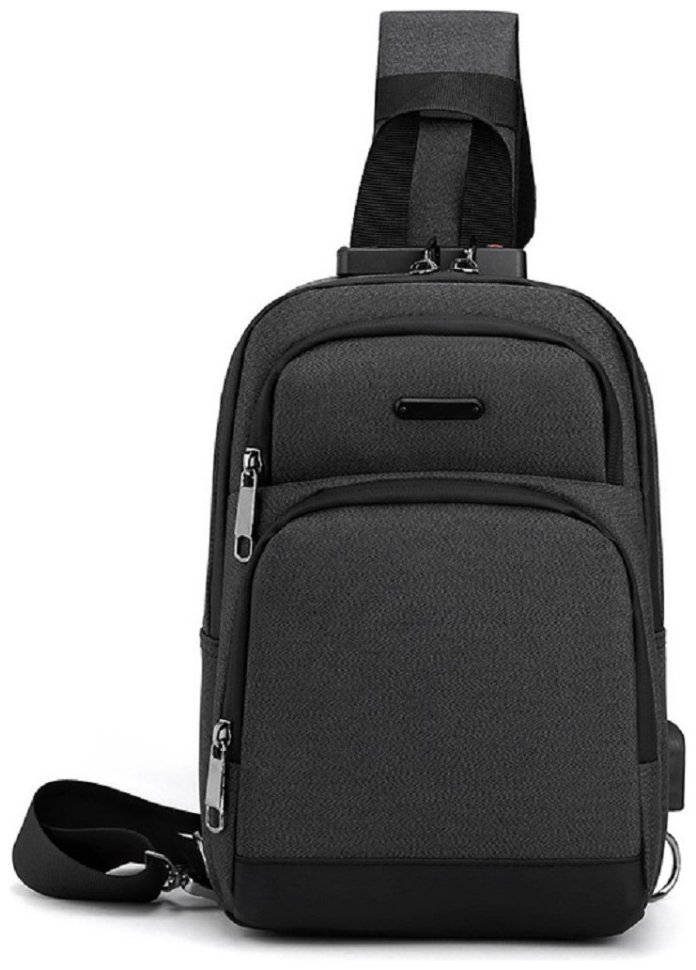 Середня чоловіча сумка-слінг із міцного текстилю чорного кольору Confident 77462 modnotak фото №5