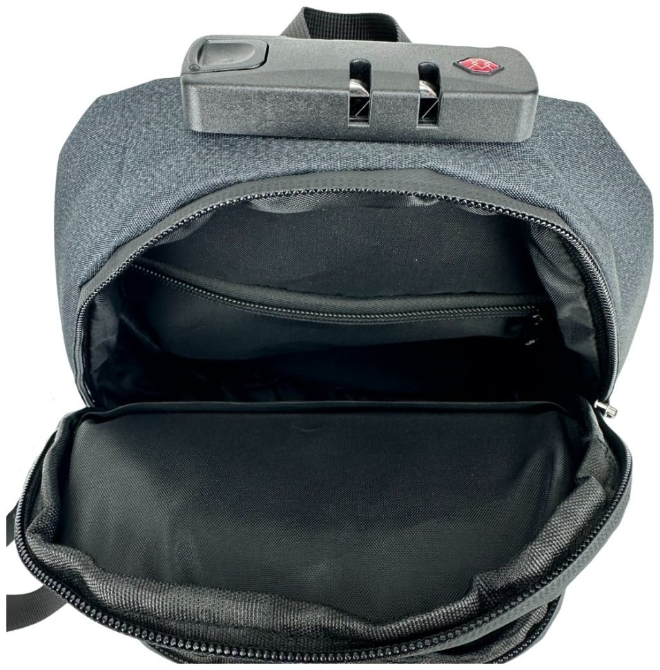 Середня чоловіча сумка-слінг із міцного текстилю чорного кольору Confident 77462 modnotak фото №7