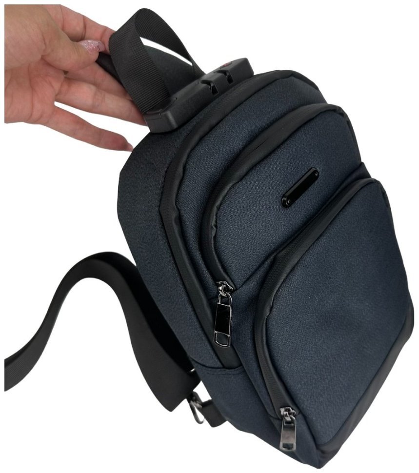 Середня чоловіча сумка-слінг із міцного текстилю чорного кольору Confident 77462 modnotak фото №8