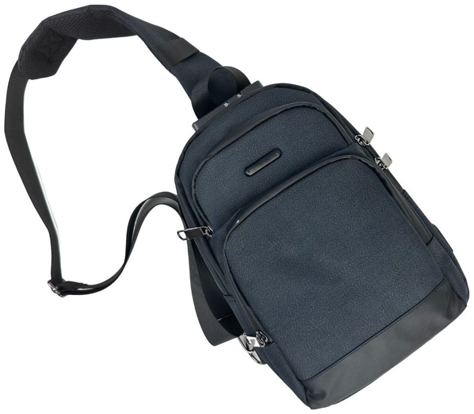 Середня чоловіча сумка-слінг із міцного текстилю чорного кольору Confident 77462 modnotak фото №17