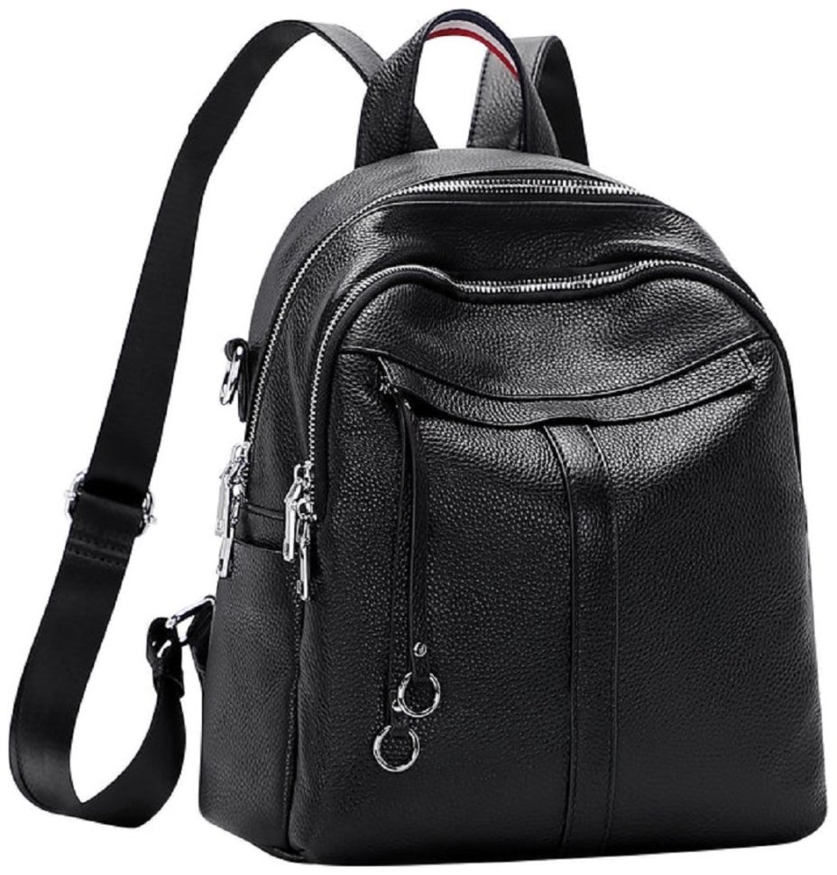 Женский кожаный рюкзак черного цвета на два отделения Olivia Leather 77562