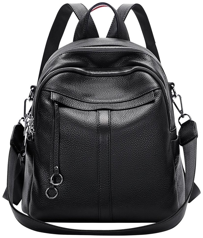 Жіночий шкіряний рюкзак чорного кольору на два відділення Olivia Leather 77562