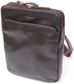 Мужская сумка на каждый день из гладкой кожи через плечо с 2-ми основными отделениями Shvigel коричневая 108362