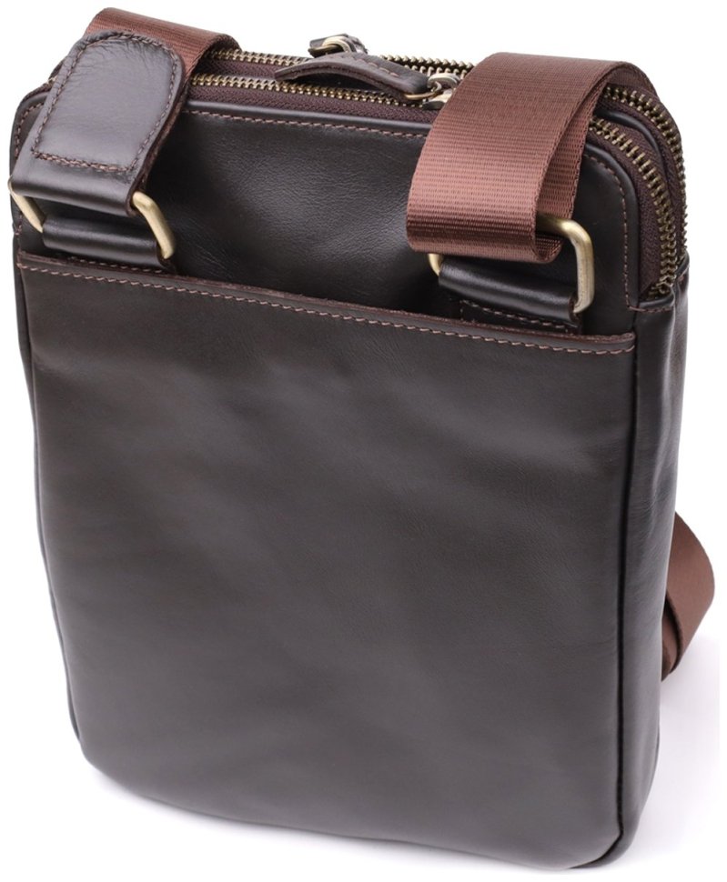 Мужская сумка на каждый день из гладкой кожи через плечо с 2-ми основными отделениями Shvigel коричневая 108362 modnotak фото №2