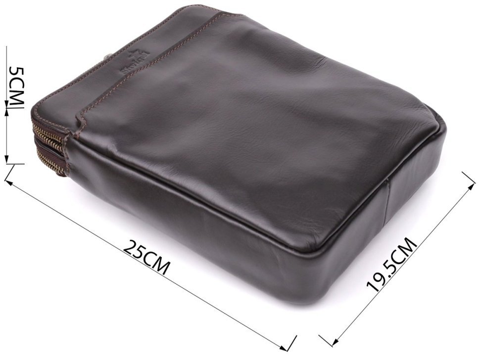 Мужская сумка на каждый день из гладкой кожи через плечо с 2-ми основными отделениями Shvigel коричневая 108362 modnotak фото №3